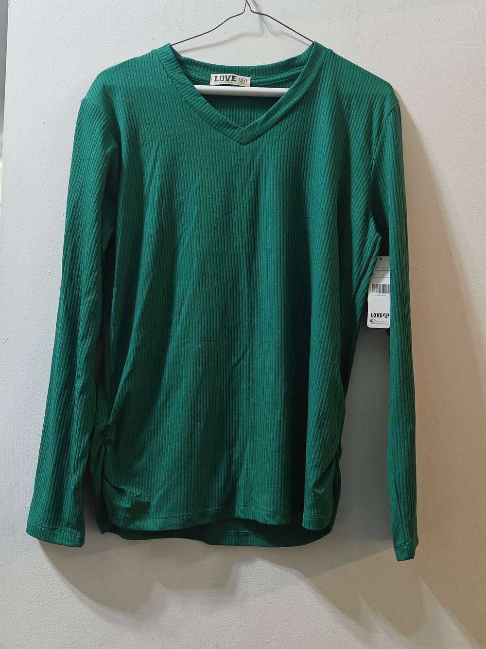 Love Emerald Ribbed V-Neck Long Sleeve Top